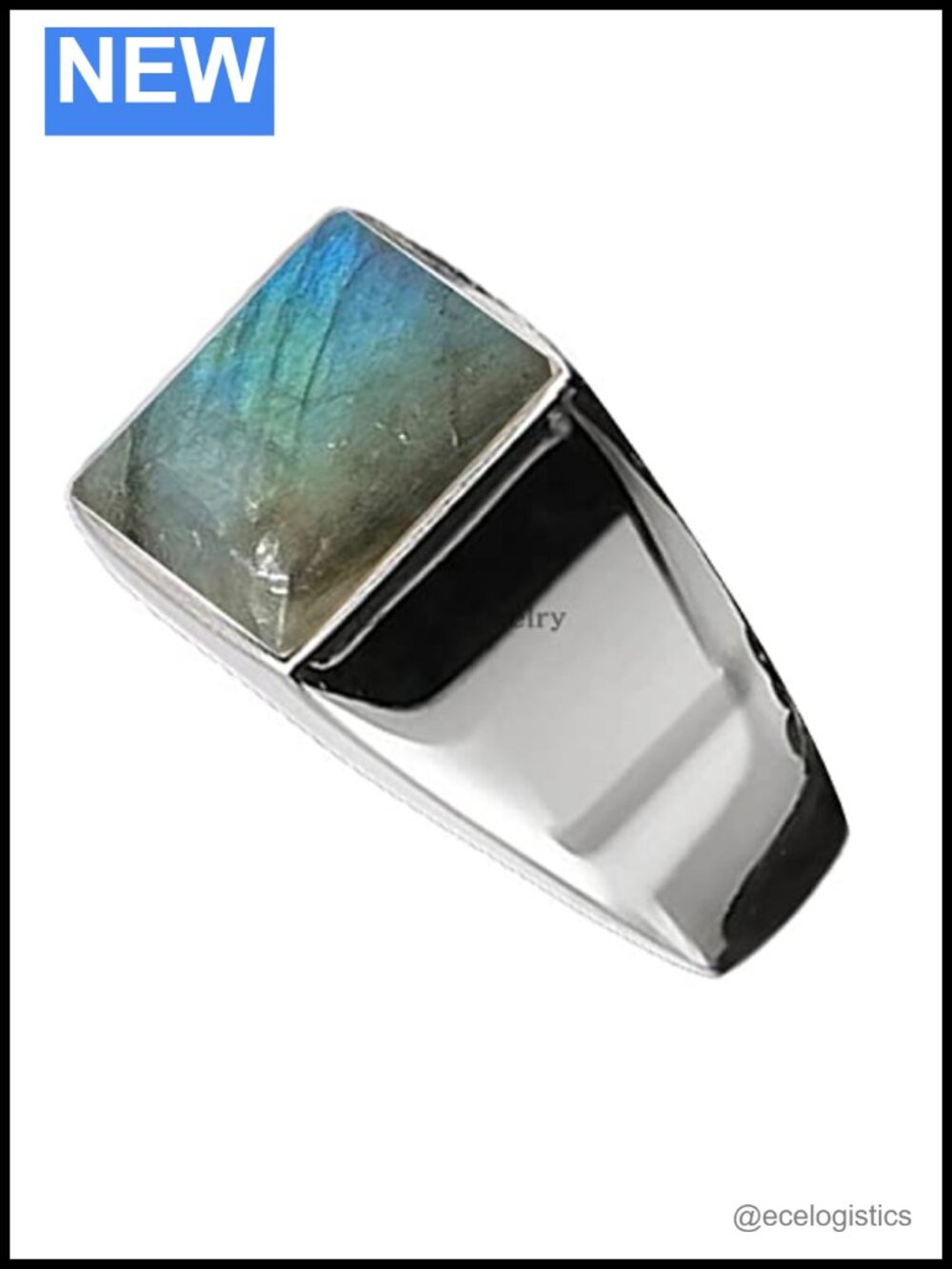 925 Sterling Silver Square Abalone Shell Signet Ring
